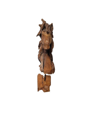 A rustic carved wooden horse head wall hanging or decorative sculpture, shown against a plain white background.