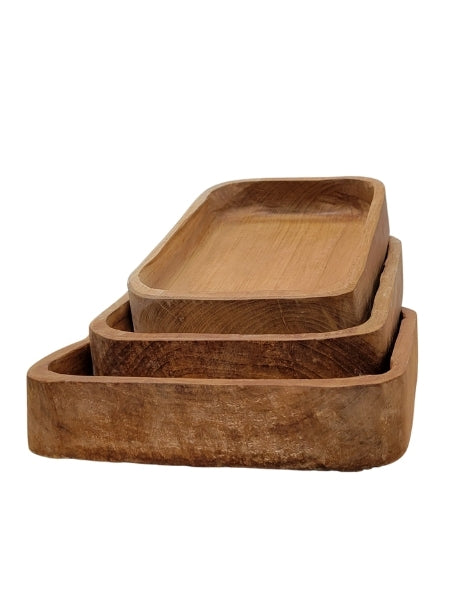 Rectangular Teak Wood Platters Set of 3