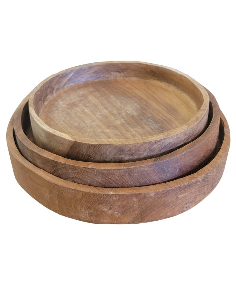 Round Teak Wood Plates Set of 3
