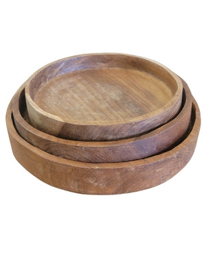 Round Teak Wood Plates Set of 3