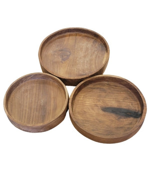 Round Teak Wood Plates Set of 3