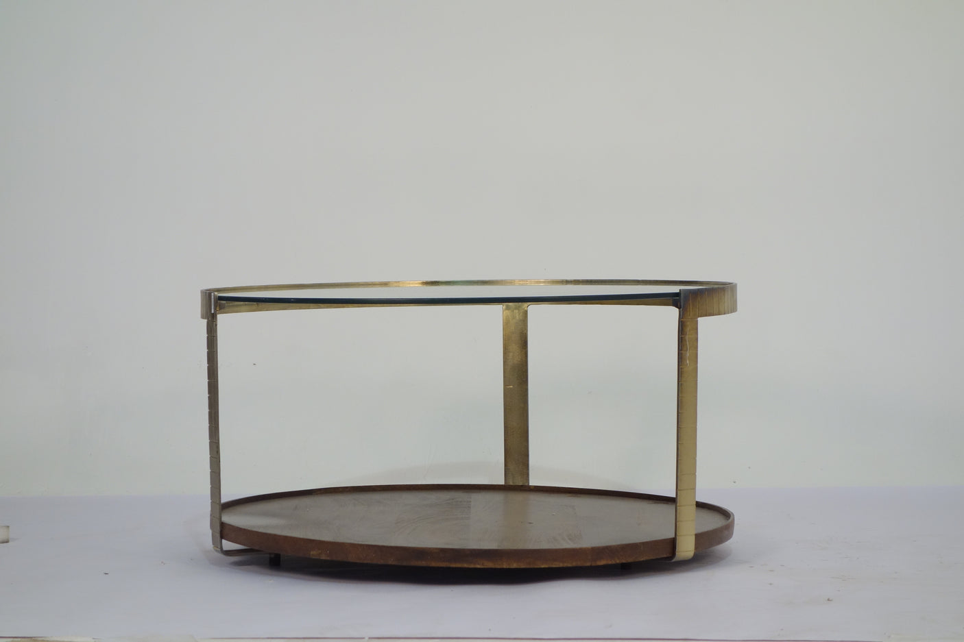 Rajpur Bronze Plated Glass & Wood Round Coffee Table