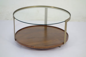 Rajpur Bronze Plated Glass & Wood Round Coffee Table