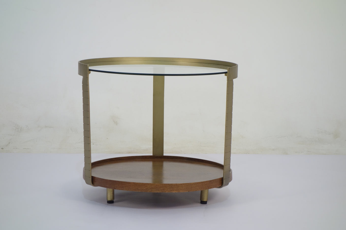Rajpur Bronze Plated Glass & Wood Round Side Table