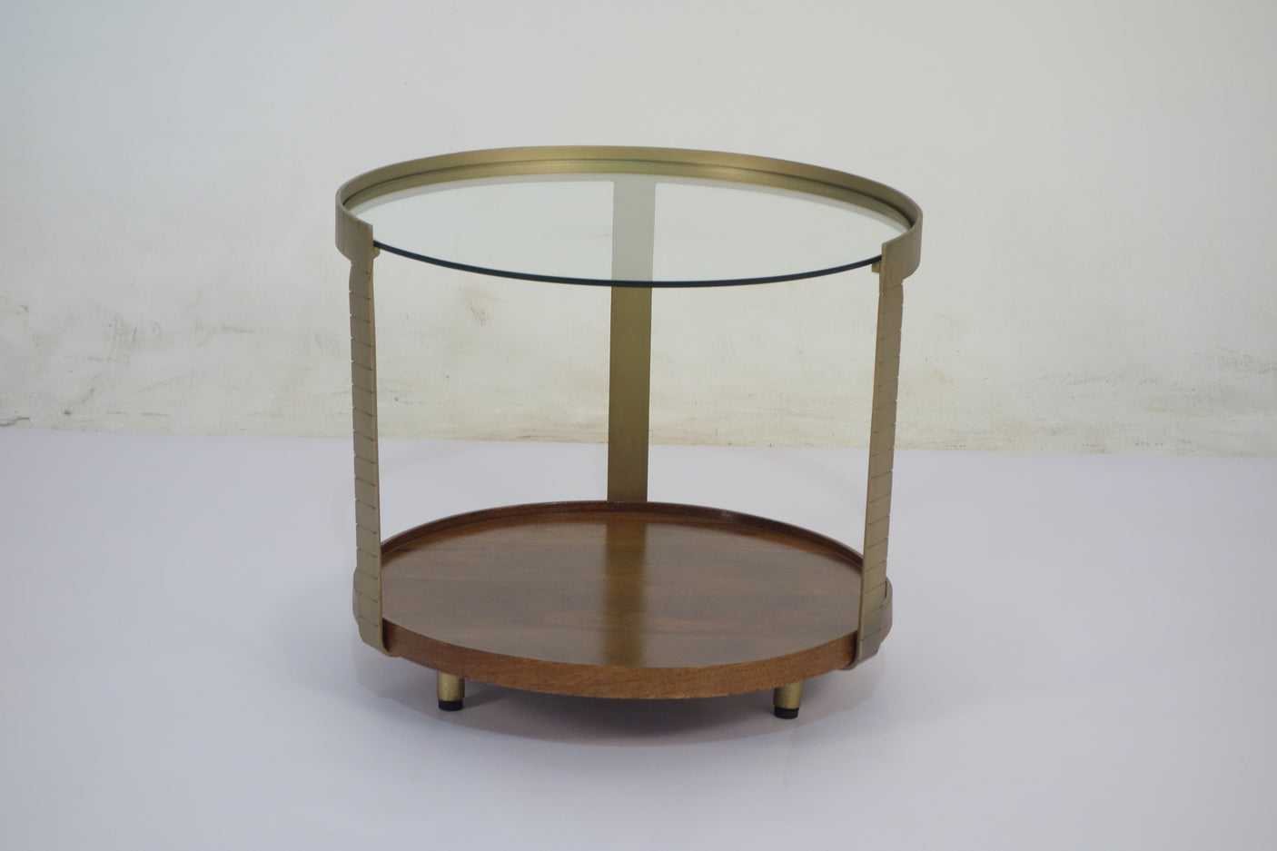 Rajpur Bronze Plated Glass & Wood Round Side Table
