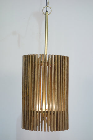 Rania 3 Light Wooden Slatted Round Hanging Lamp