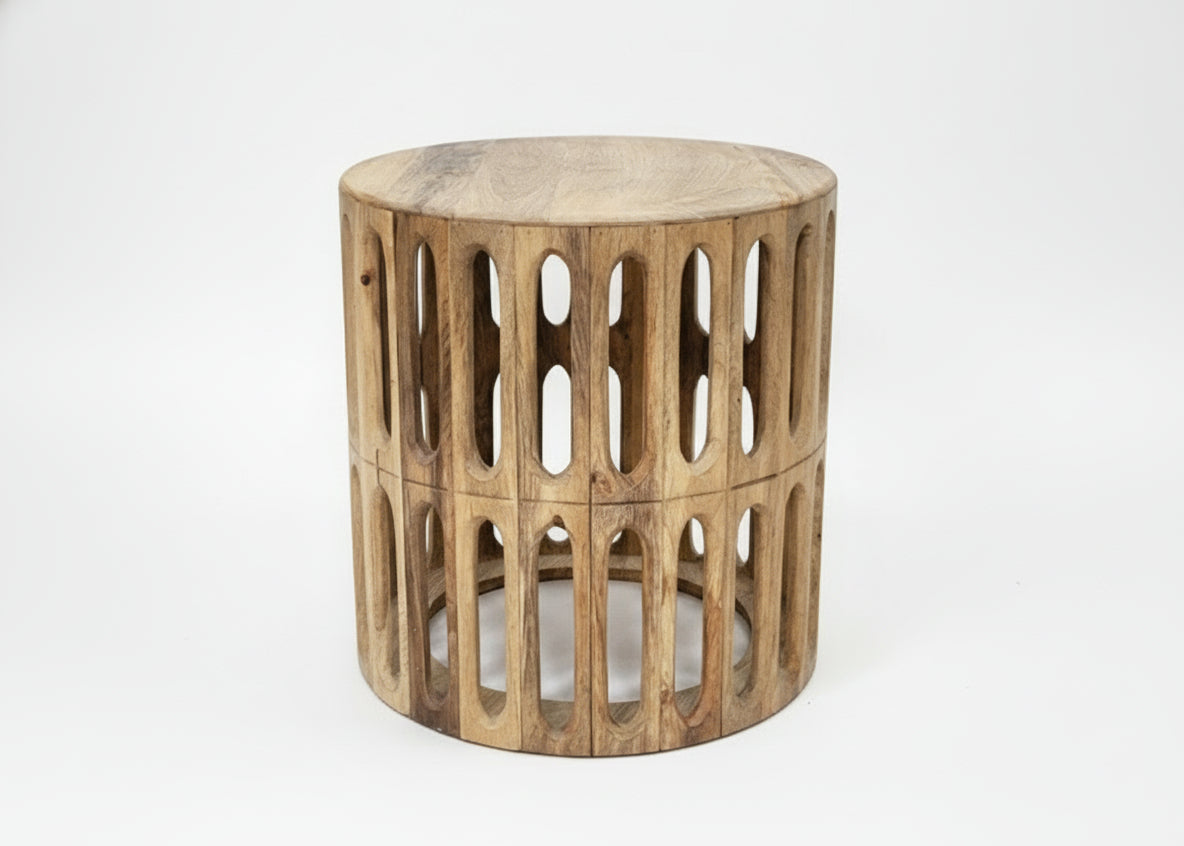 Kankra Wooden Carved Oval Tile Design Side Table