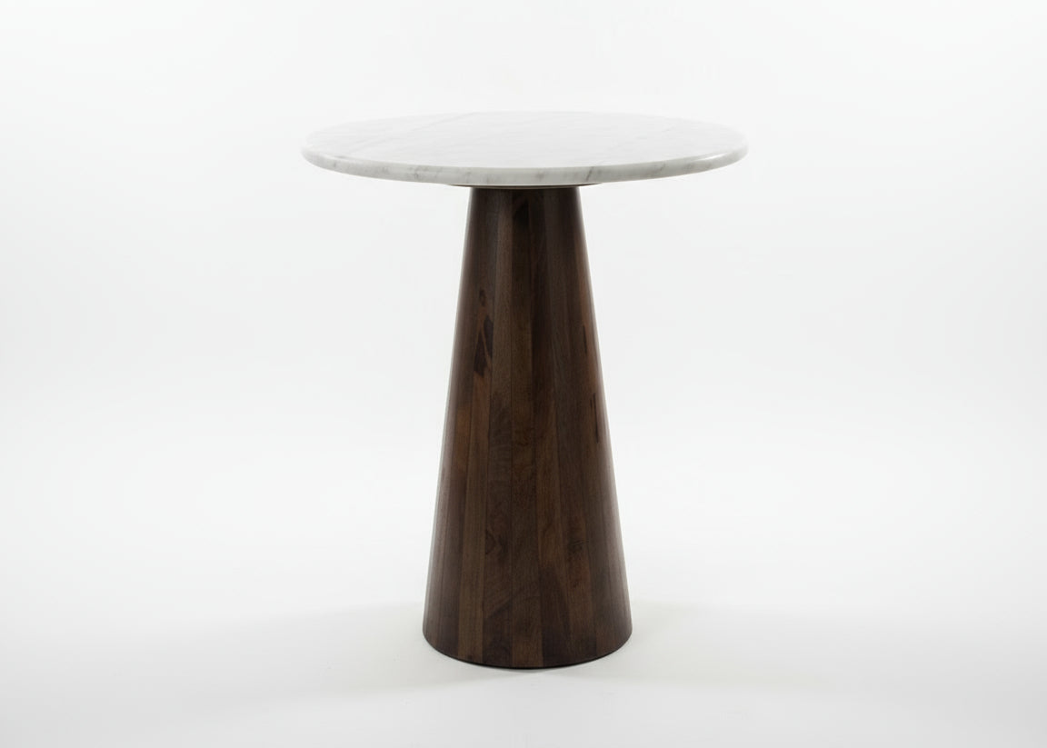 Jalore Cone Wooden Side Table With Marble Top