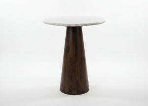 Jalore Cone Wooden Side Table With Marble Top