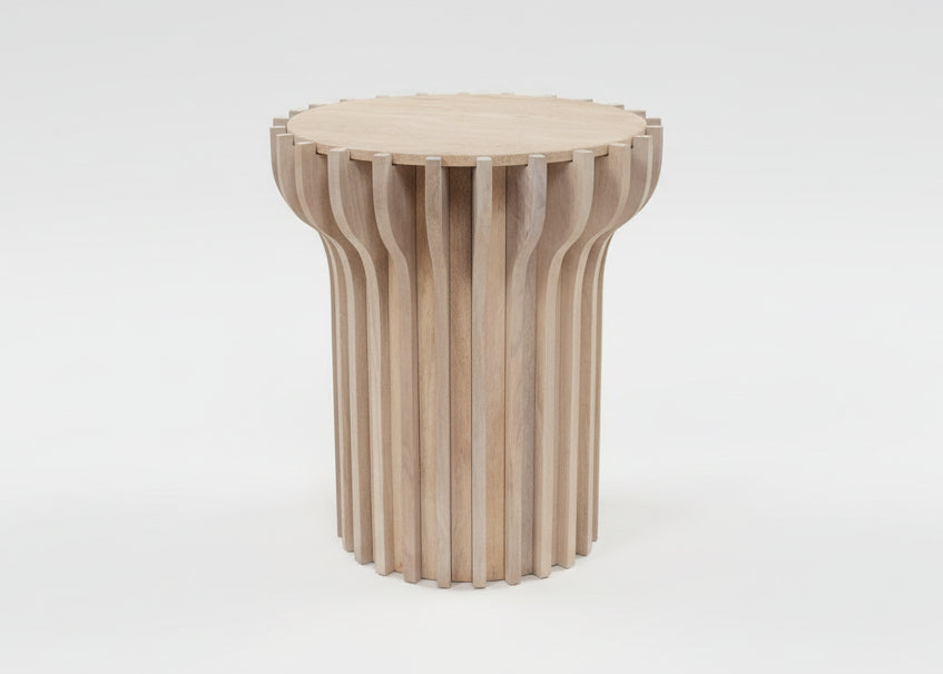 Nosra Striped Design Wooden Side Table With Marble Top