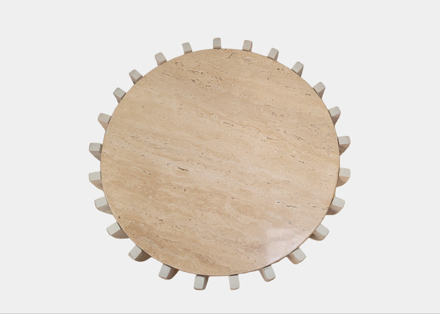 Nosra Striped Design Wooden Side Table With Marble Top