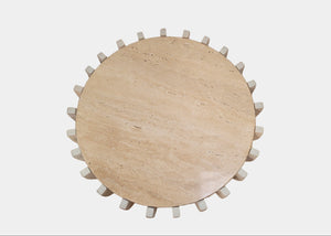 Nosra Striped Design Wooden Side Table With Marble Top