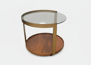 Rajpur Glass & Wood Round Brass Side Table