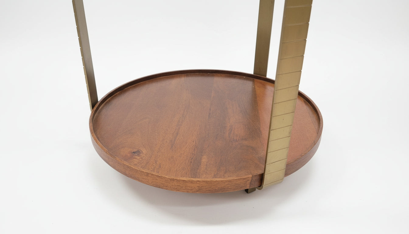 Rajpur Glass & Wood Round Brass Side Table
