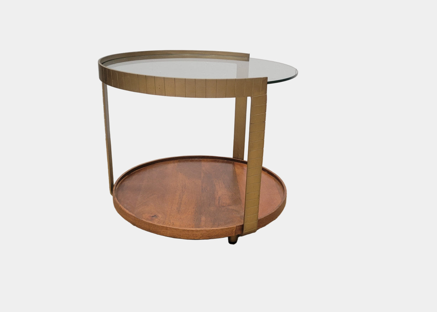 Rajpur Glass & Wood Round Brass Side Table