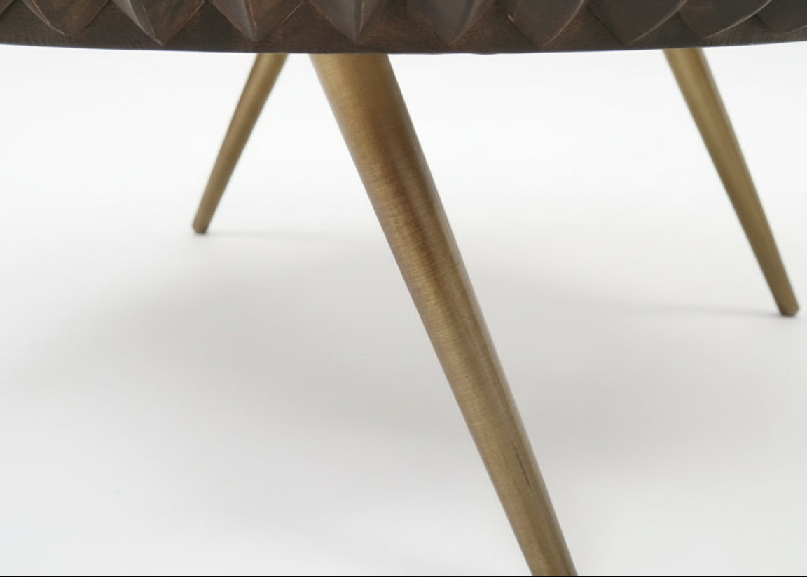 Patan Wooden 2 Drawer Round Coffee Table