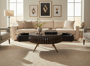 Patan Wooden 2 Drawer Round Coffee Table