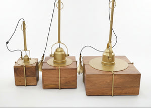Dabla Square Wooden & Brass Pendant Light