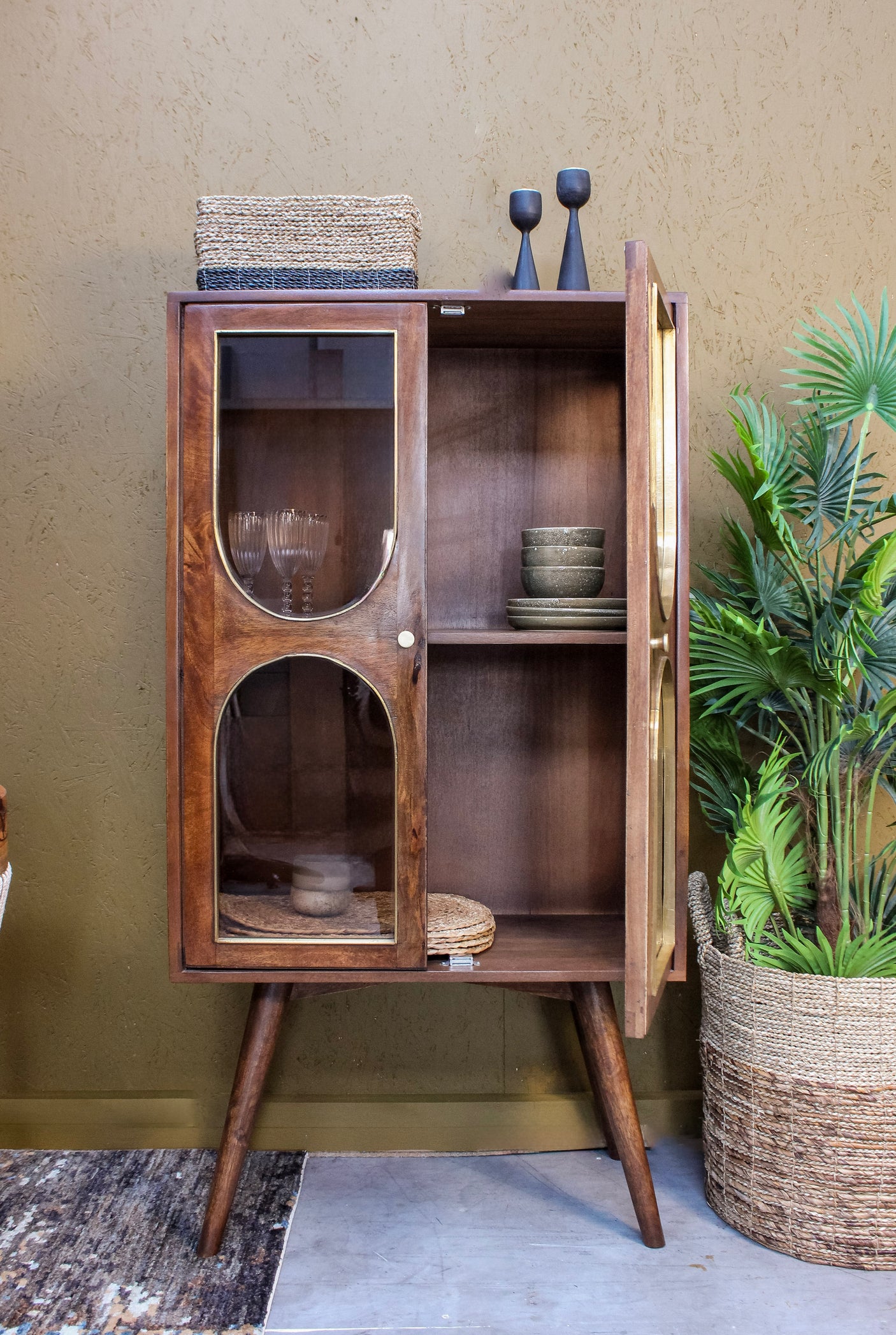 Agwari Wooden 2 Door Glass Cabinet