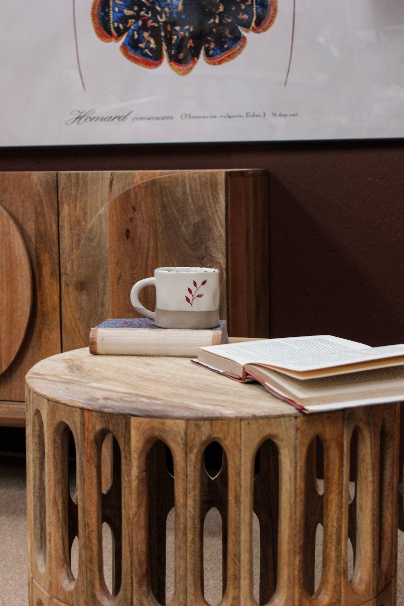 Kankra Wooden Carved Oval Tile Design Side Table