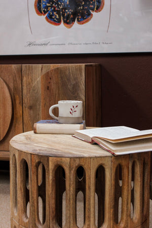 Kankra Wooden Carved Oval Tile Design Side Table