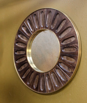 Minda Oval Tile Brass Edged Wooden Round Mirror