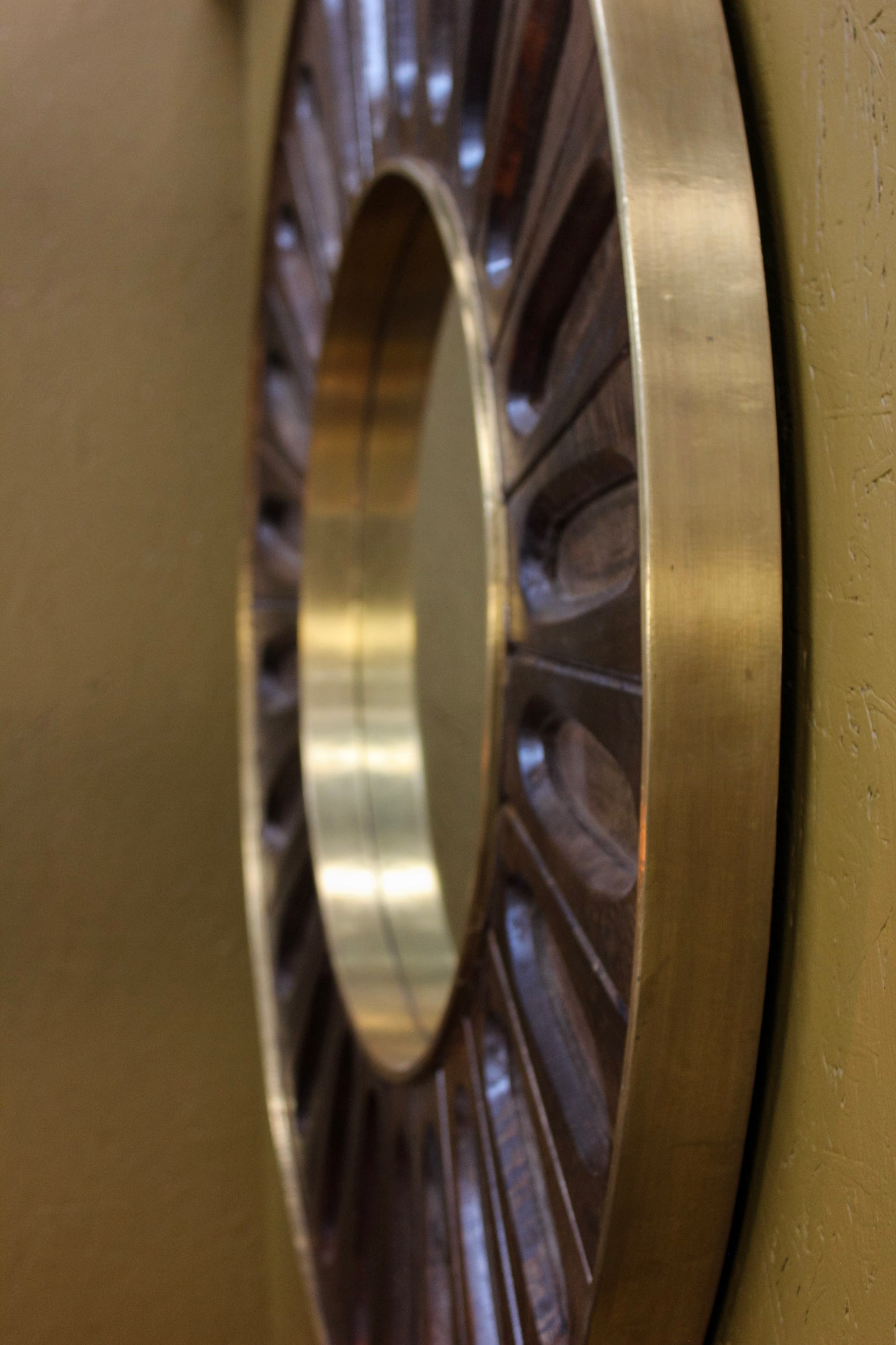 Minda Oval Tile Brass Edged Wooden Round Mirror