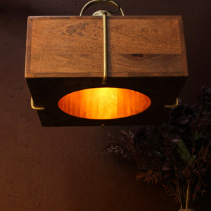 Dabla Square Wooden & Brass Pendant Light