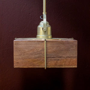 Dabla Square Wooden & Brass Pendant Light