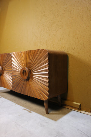 Rajas Sunburst Carving 4 Door Wooden Sideboard