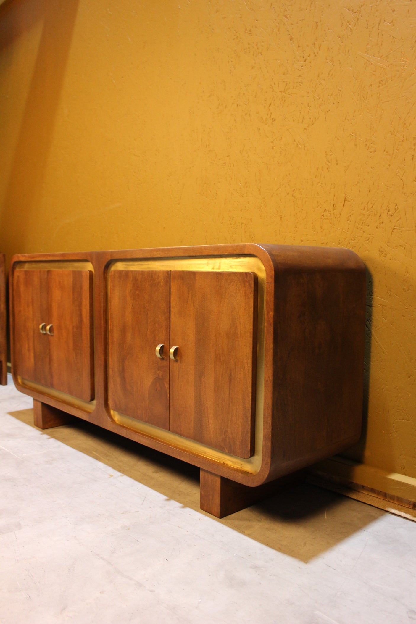 Samel Square Design 4 Door Wooden and Brushed Gold Sideboard