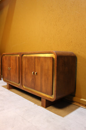 Samel Square Design 4 Door Wooden and Brushed Gold Sideboard