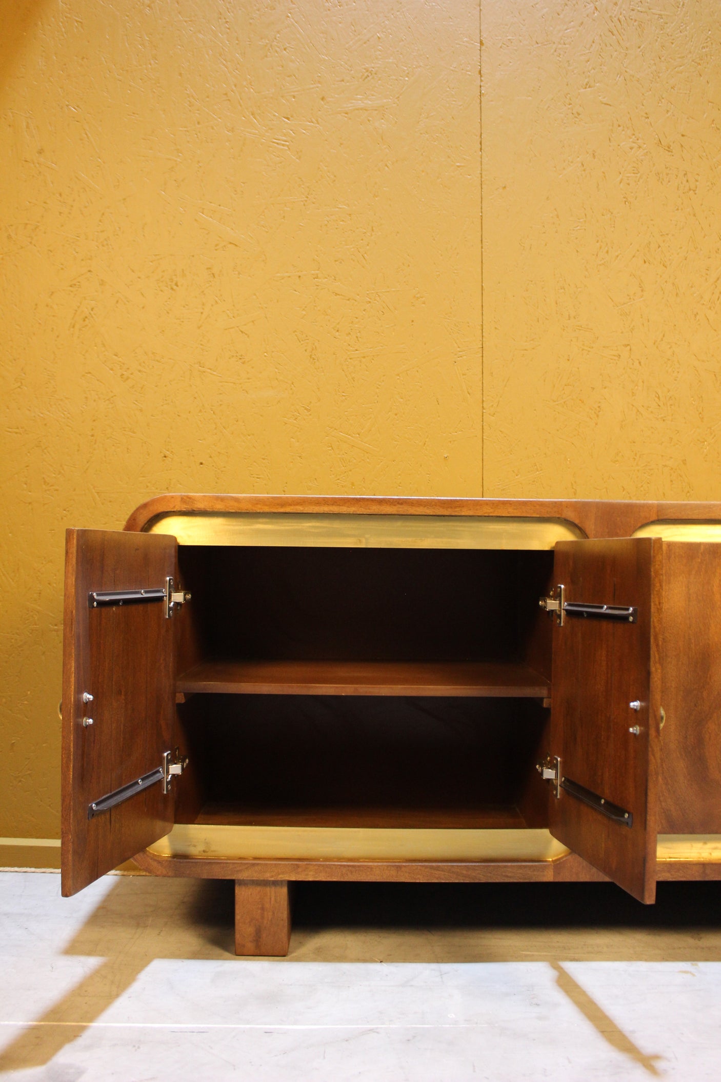 Samel Square Design 4 Door Wooden and Brushed Gold Sideboard