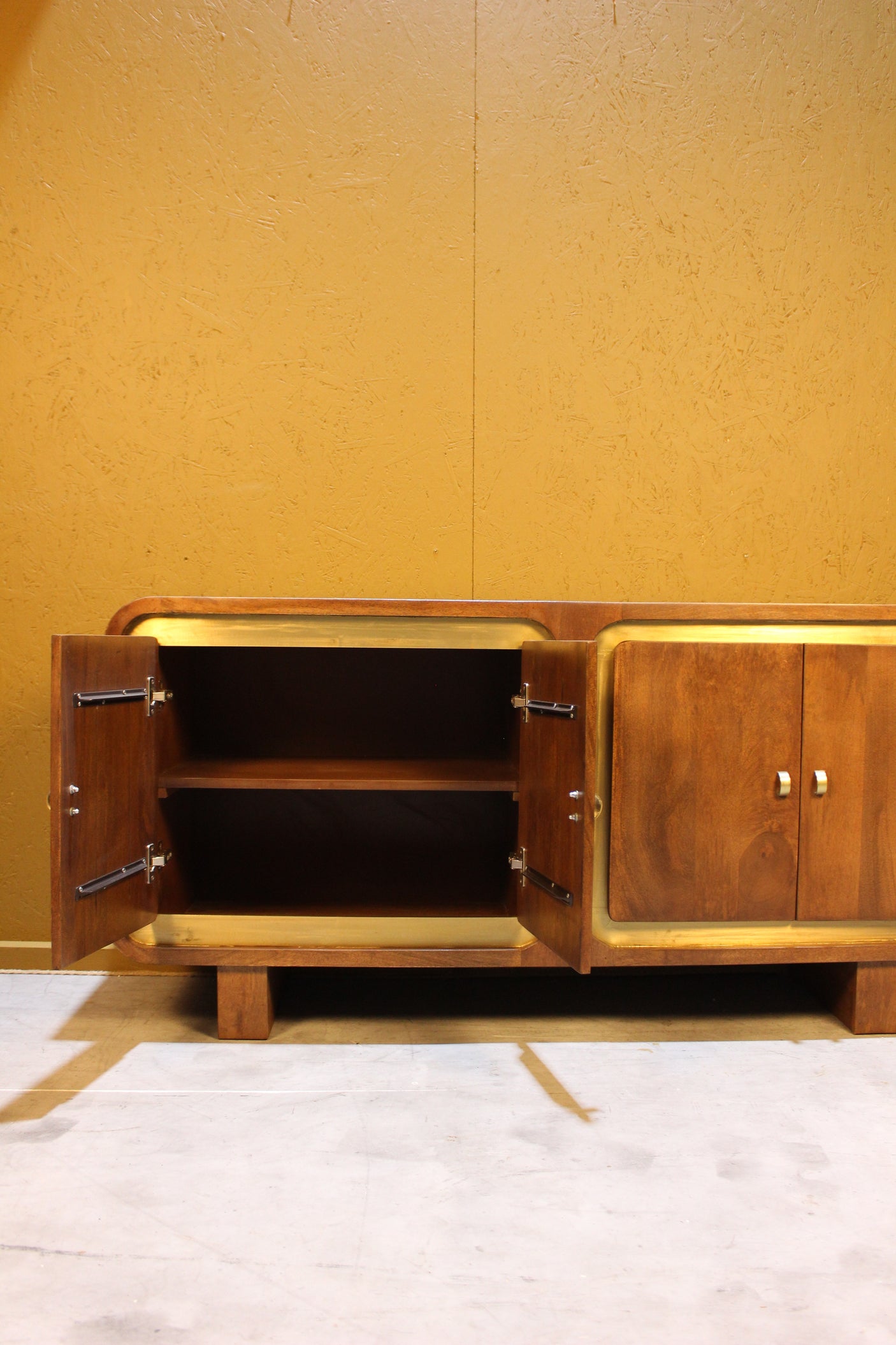 Samel Square Design 4 Door Wooden and Brushed Gold Sideboard