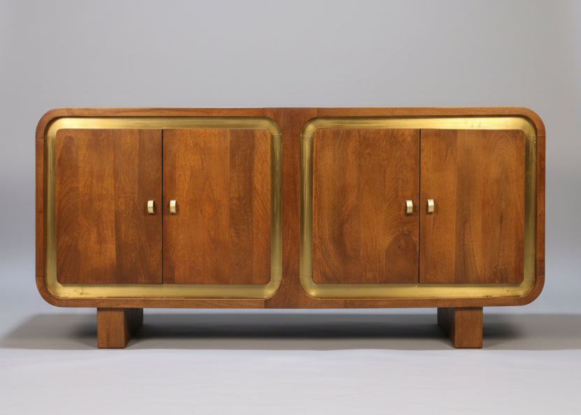 Samel Square Design 4 Door Wooden and Brushed Gold Sideboard