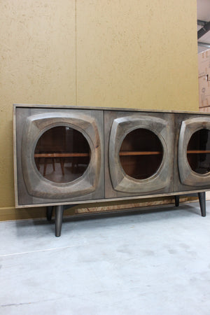 Bhuni Curved Glass Door Wooden Sideboard