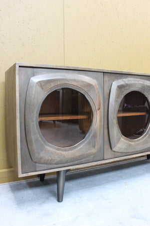 Bhuni Curved Glass Door Wooden Sideboard