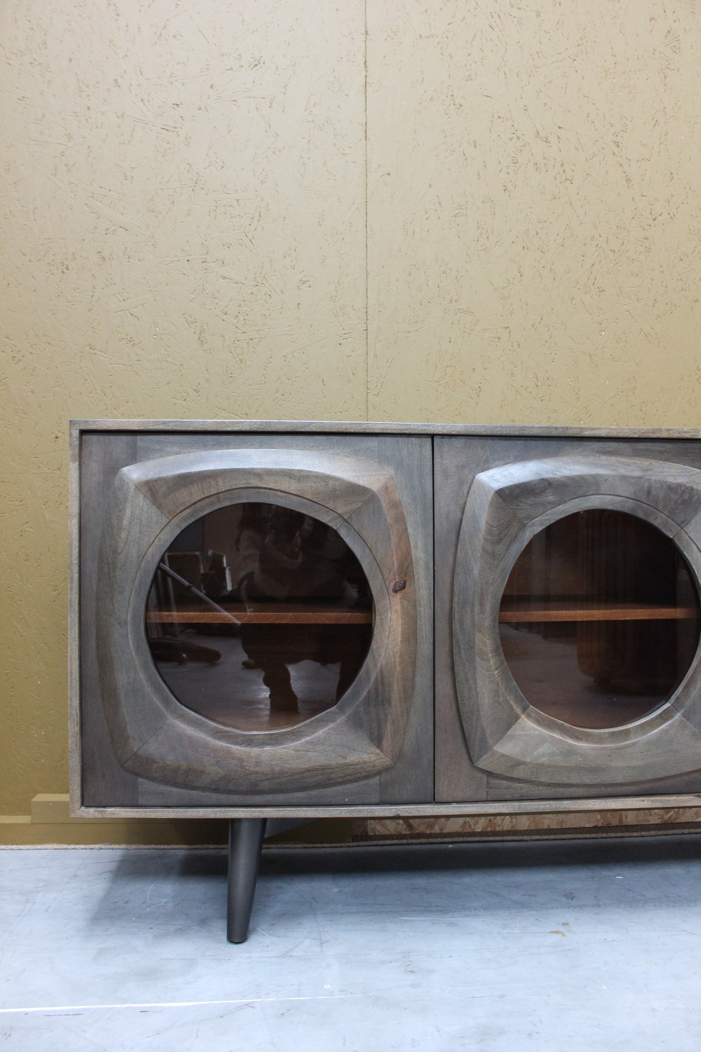 Bhuni Curved Glass Door Wooden Sideboard