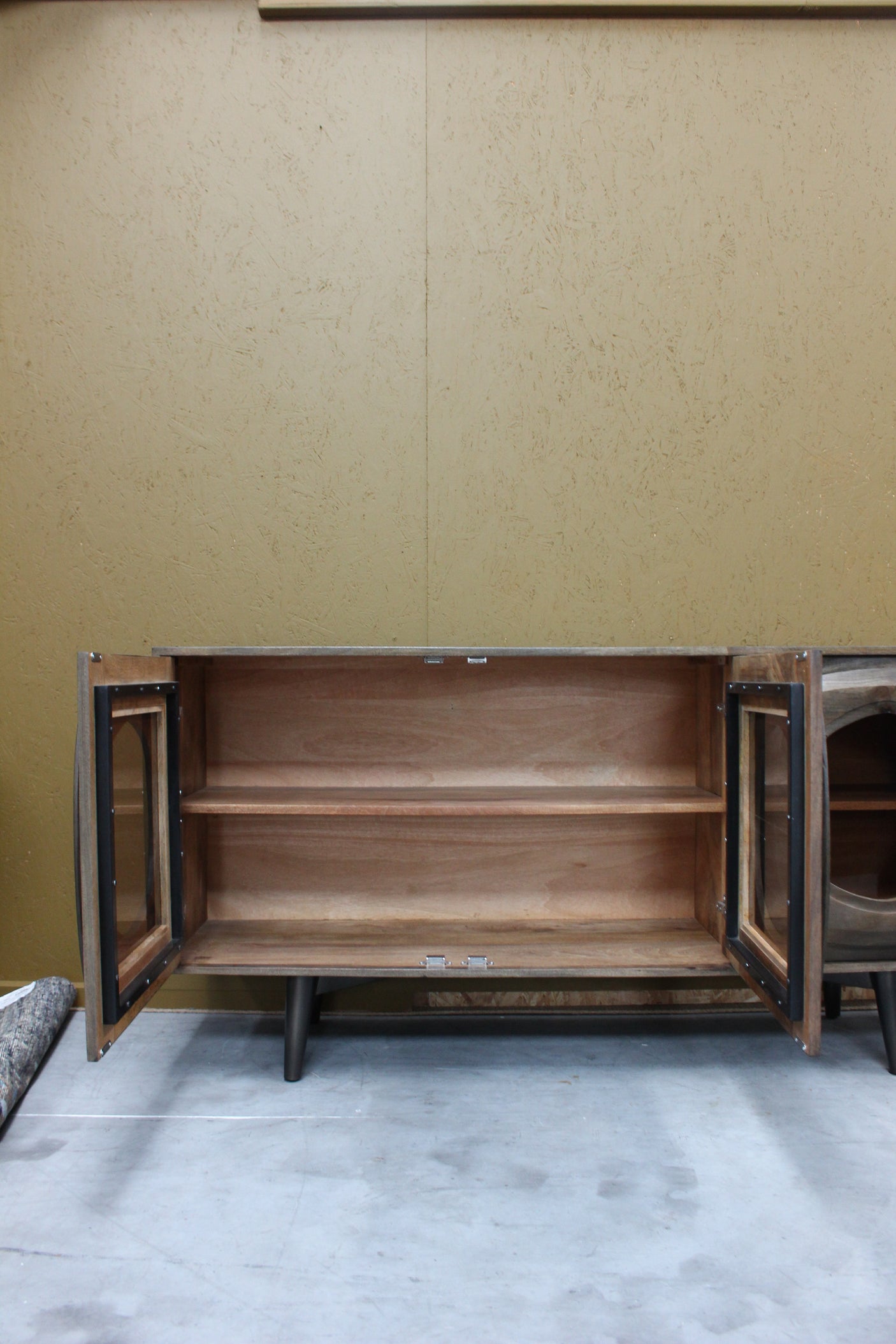 Bhuni Curved Glass Door Wooden Sideboard