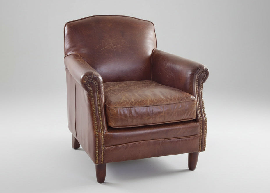 Vintage Studded Front Tan Club Chair