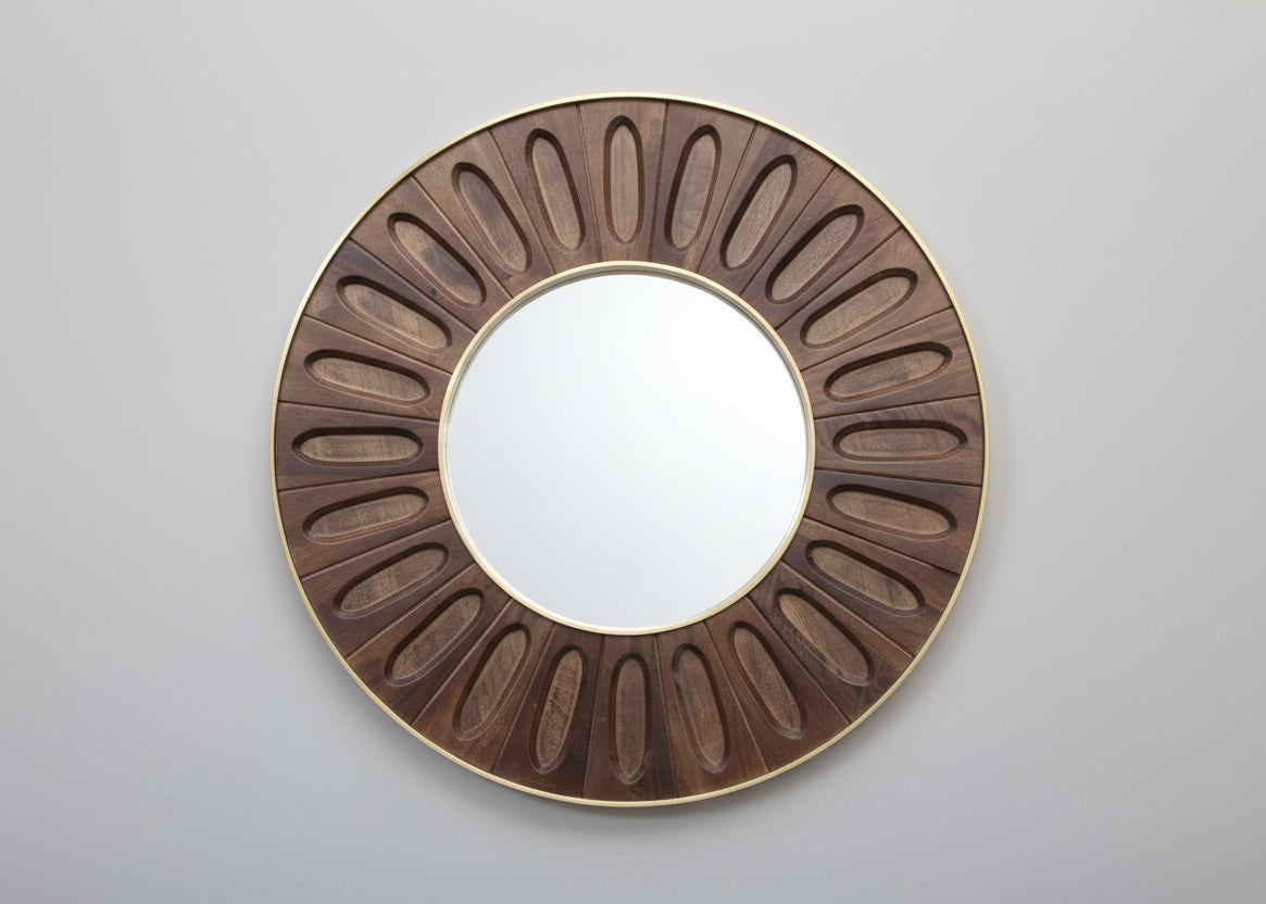 Minda Oval Tile Brass Edged Wooden Round Mirror