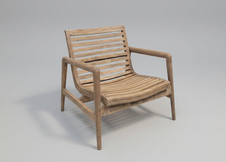 Wooden chair with slatted design on a grey background