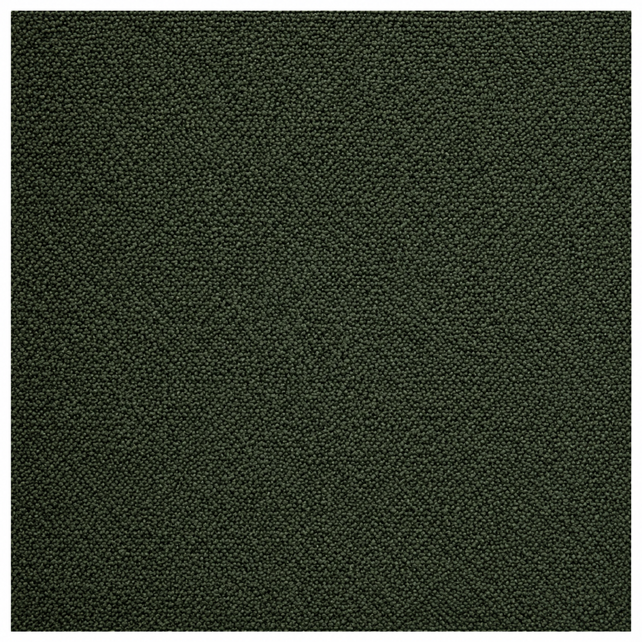 A square close-up of a dark olive green textured fabric or carpet material, framed by a thin white border.