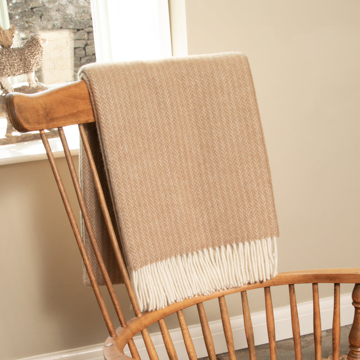 Cable Pattern Beige Wool Blanket