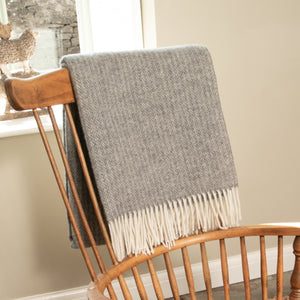 Cable Pattern Grey Wool Blanket