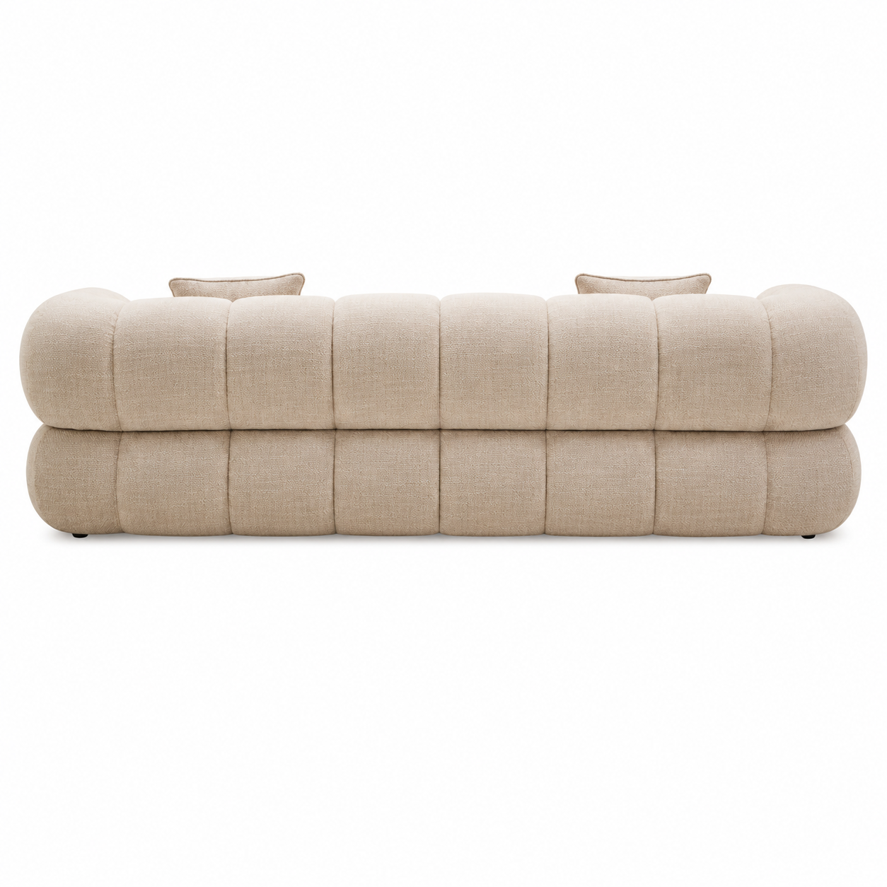 Back view of Orvella cream linen sofa on a white background