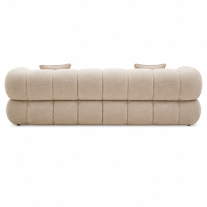 Back view of Orvella cream linen sofa on a white background