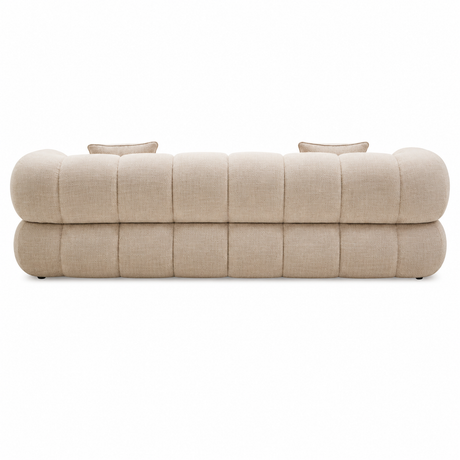 Back view of Orvella cream linen sofa on a white background