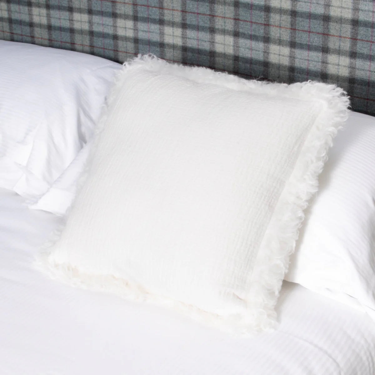 White Linen Cushion With Sheepskin Trim 45x45cm
