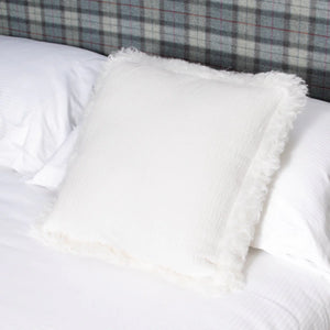 White Linen Cushion With Sheepskin Trim 45x45cm